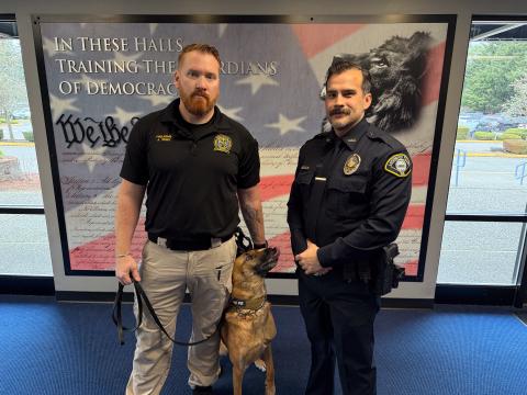 Andrew Rigel, Officer John Porter, and K-9 Lenny—Army veterans united in service and public safety.